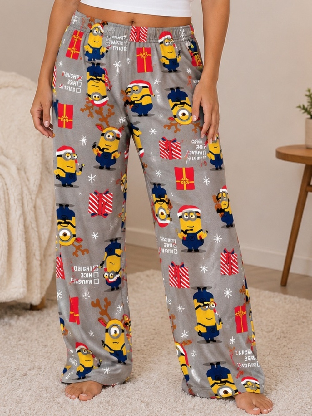 Grey Minions Holiday Fleece Pajama Pants LARGE